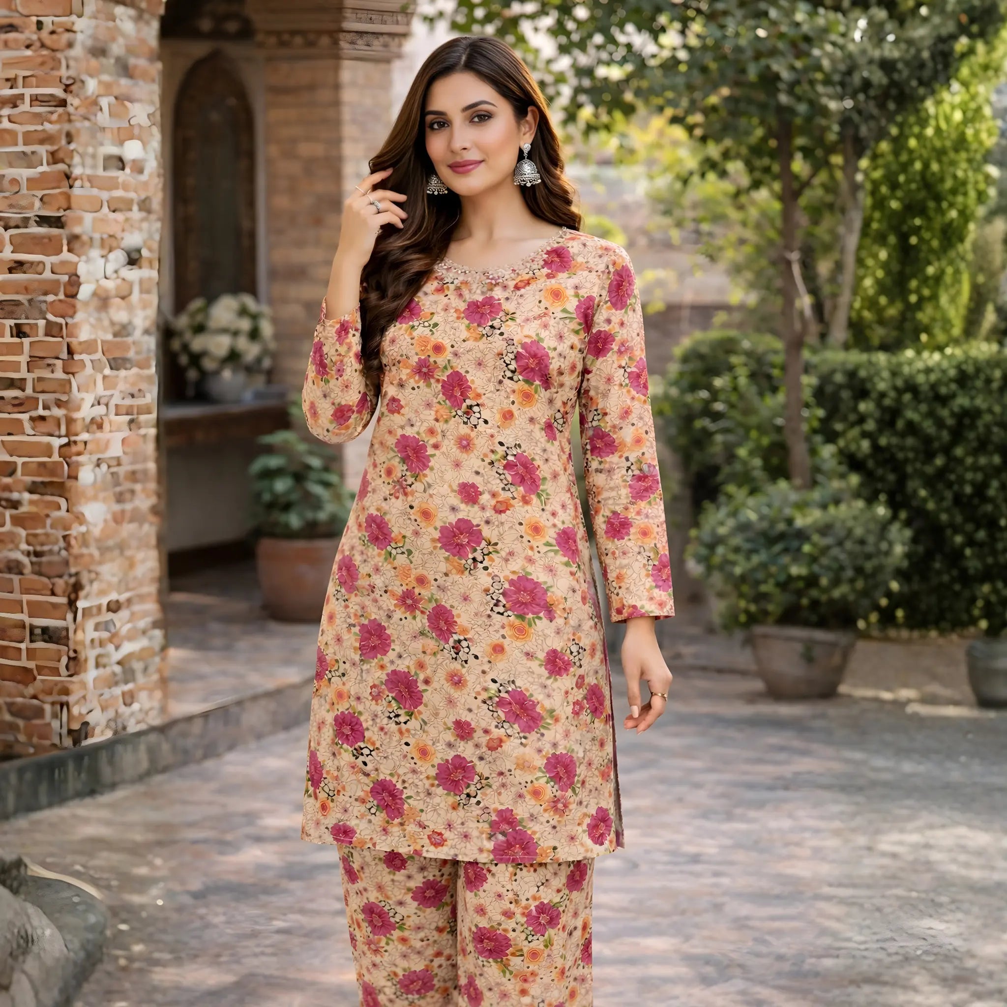 Emaans Floral ParriDot Premium 2pc Printed Cotton Suit