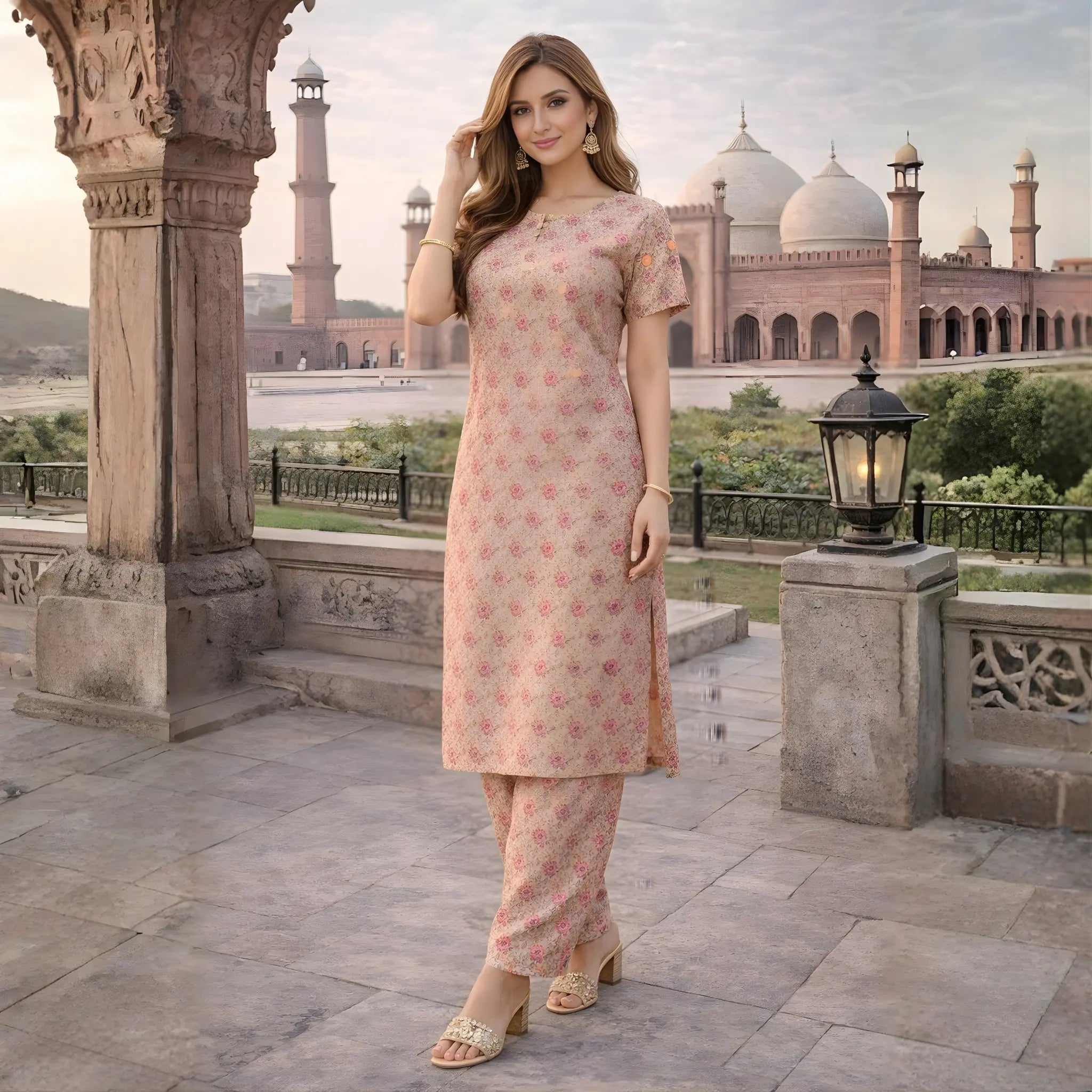Emaans Peach Blossom Premium 2pc Printed Cotton Suit