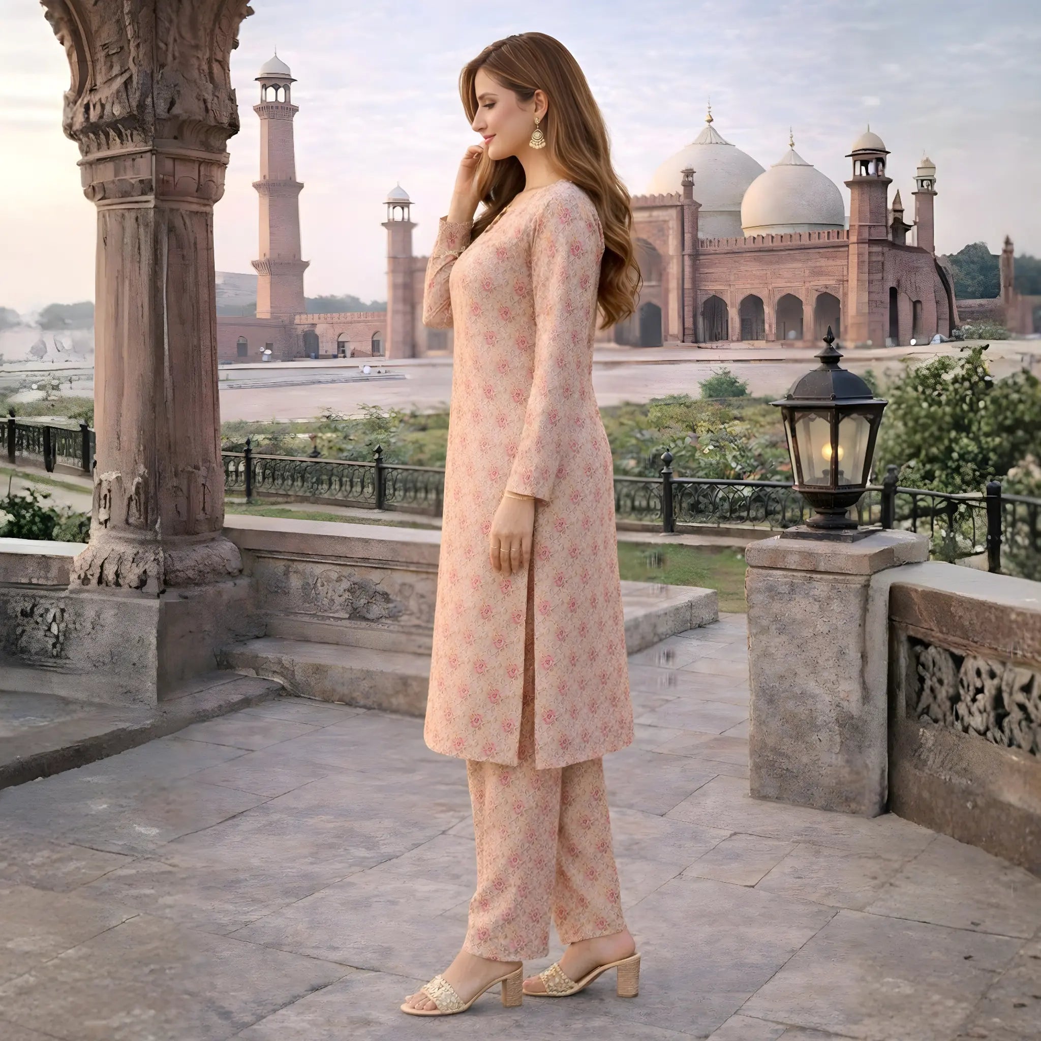 Emaans Peach Blossom Premium 2pc Printed Cotton Suit